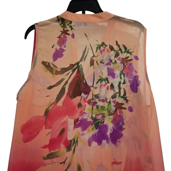 Susan Graver Sheer Pink Floral Blouse Tunic Swim Coverup 10 Excellent Condition - Picture 6 of 8